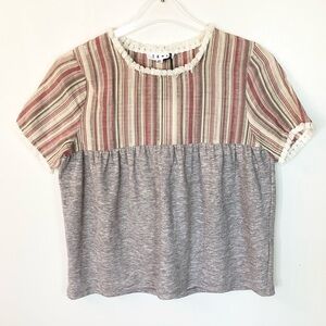NWT THML Short Sleeve Boho Striped Top with Fringe Trim - Tan/Red - XS